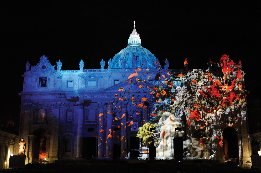 Marine life projected at the Vatican (Credit: Joshua Brott, Obscura Digital)
